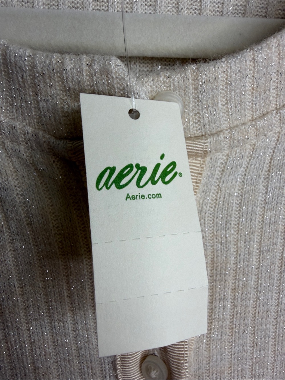 Aerie M Cream Metallic Ribbed Button Front Cardigan Sweater NWT - Picture 8 of 10